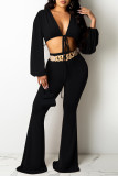 Red Fashion Casual Solid Bandage V Neck Long Sleeve Two Pieces (Without Belt )