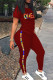 Red Casual Letter Print Patchwork O Neck Short Sleeve Two Pieces