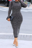 Pink Fashion Sexy Hot Drilling Hollowed Out Backless Turtleneck Long Sleeve Dresses
