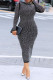 Black Fashion Sexy Hot Drilling Hollowed Out Backless Turtleneck Long Sleeve Dresses