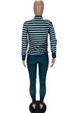 Black Fashion Simplicity Striped Split Joint Long Sleeve Two Pieces