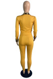 Yellow Fashion Casual Solid Split Joint Zipper Collar Long Sleeve Two Pieces