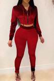 Black Solid Patchwork Zipper Hooded Collar Long Sleeve Two Pieces