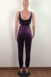 purple Velvet Sexy Fashion adult Two Piece Suits Solid pencil Sleeveless