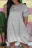 Grey Casual Gradual Change Patchwork O Neck Ball Gown Dresses