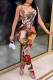 Red Fashion Sexy Print Backless U Neck Skinny Jumpsuits
