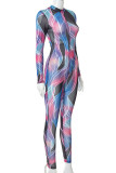 Purple Sexy Print Patchwork O Neck Regular Jumpsuits