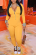 Yellow Casual Plaid Patchwork Turndown Collar Skinny Jumpsuits
