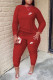 Red Fashion Casual Print Basic O Neck Long Sleeve Two Pieces