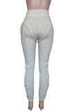 Light Brown Fashion Casual Solid Patchwork Regular High Waist Trousers