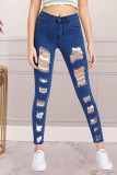 Dark Blue Fashion Street Solid Split Joint Denim Jeans