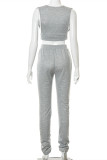 Grey Sexy Casual Solid Vests Pants V Neck Sleeveless Two Pieces