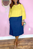 Blue Casual Solid Patchwork O Neck Straight Dresses