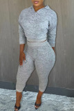 Grey Fashion Casual Solid Patchwork Hooded Collar Long Sleeve Two Pieces