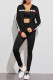 Black Fashion Casual Patchwork Zipper Hooded Collar Long Sleeve Two Pieces