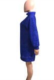 Blue Fashion Casual Solid Basic Turtleneck Long Sleeve Dresses