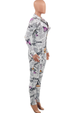 White Sexy Print Patchwork Turndown Collar Skinny Jumpsuits