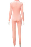 Pink Sexy Solid Patchwork Zipper Collar Regular Jumpsuits