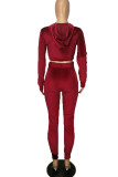 Black Solid Patchwork Zipper Hooded Collar Long Sleeve Two Pieces