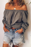 White Casual Solid Stringy Selvedge Off the Shoulder Tops