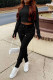 Black Casual Solid Patchwork O Neck Long Sleeve Two Pieces