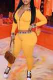 Yellow Casual Solid Patchwork Zipper Collar Long Sleeve Two Pieces