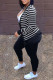 Black Fashion Simplicity Striped Patchwork Long Sleeve Two Pieces