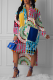 Multicolor Casual Print Patchwork Turndown Collar Shirt Dress Dresses