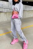 Grey Fashion Casual Solid Tassel Hooded Collar Long Sleeve Two Pieces