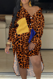 Multicolor Casual Print Patchwork Turndown Collar Shirt Dress Dresses