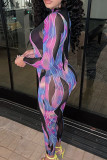 Purple Sexy Print Patchwork O Neck Regular Jumpsuits