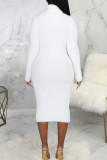 White Casual Solid Split Joint Turtleneck One Step Skirt Dresses