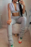 Grey Sexy Casual Solid Vests Pants V Neck Sleeveless Two Pieces