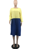 Blue Casual Solid Patchwork O Neck Straight Dresses