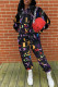 Black Fashion Casual Letter Print Basic Hooded Collar Long Sleeve Two Pieces