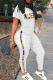 White Casual Letter Print Patchwork O Neck Short Sleeve Two Pieces