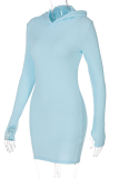 Blue Sexy Solid Patchwork Hooded Collar Pencil Skirt Dresses
