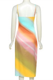 Colour Fashion Sexy Print Backless V Neck Sling Dress