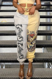 Yellow Fashion Street Print Patchwork High Waist Harlan Bottoms