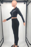 Black Fashion Sexy Solid Patchwork Turndown Collar Long Sleeve Two Pieces
