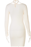 Apricot Sexy Solid Patchwork O Neck Pencil Skirt Dresses