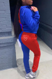 Blue Fashion Casual Patchwork Embroidered Zipper Collar Long Sleeve Two Pieces