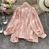 Pink Sweet Solid Patchwork Buckle O Neck Tops