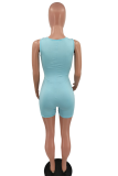 Blue Sexy Solid Hollowed Out V Neck Skinny Rompers