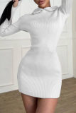 Blue Sexy Solid Patchwork Hooded Collar Pencil Skirt Dresses