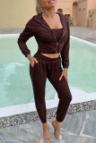 Pink Fashion Casual Solid Patchwork Hooded Collar Nine Points Sleeve Three Pieces