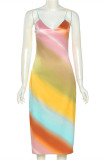 Colour Fashion Sexy Print Backless V Neck Sling Dress
