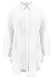 White Fashion Casual Solid Patchwork Turndown Collar Irregular Dresses
