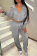 Grey Fashion Casual Solid Zipper Hooded Collar Long Sleeve Two Pieces