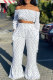 White Sexy Casual Dot Print Backless Off the Shoulder Long Sleeve Two Pieces